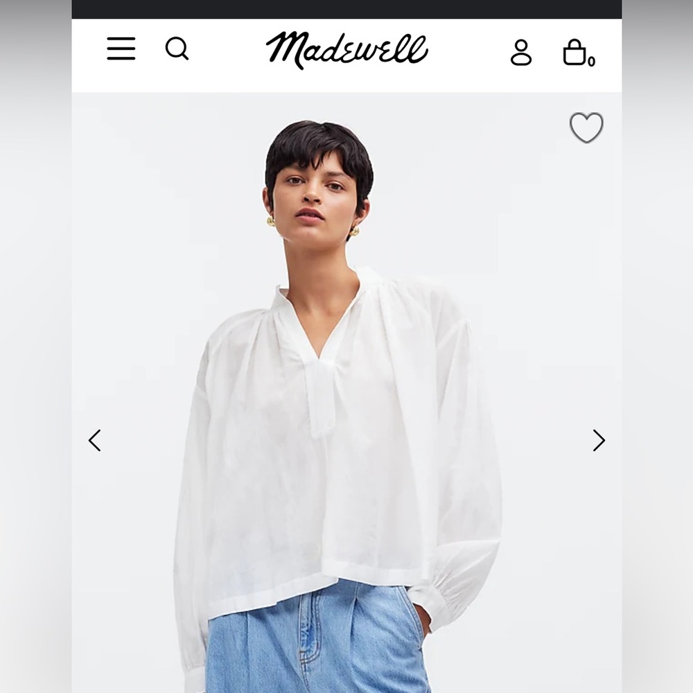 Madewell Shirred Long-Sleeve Top in eyelet white as L